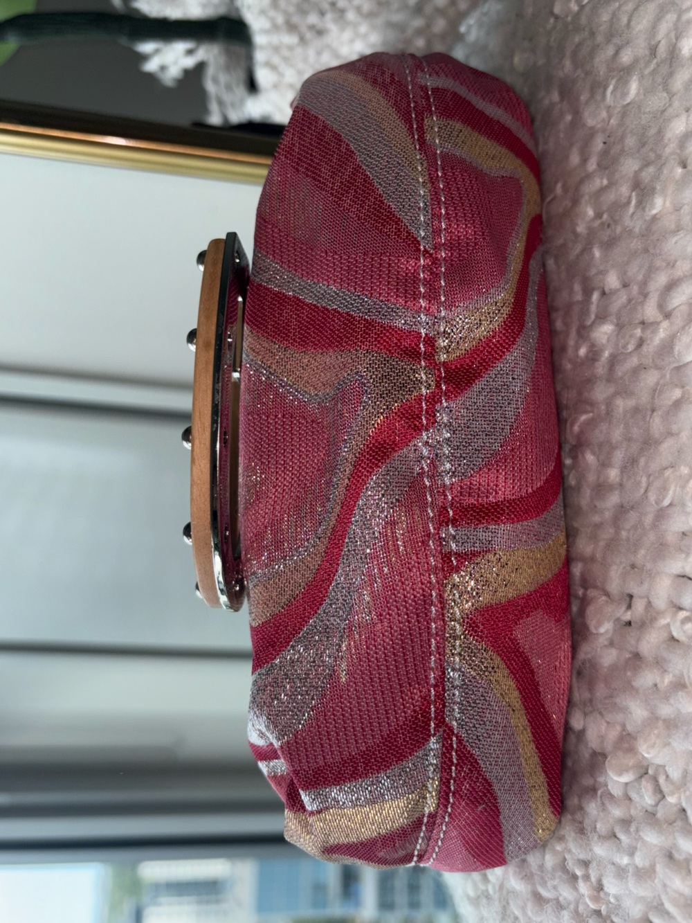 Rare Vintage Y2K GUESS Samba Mini Pink Metallic Wood G Shoulder Bag 2000s Purse - Picture 8 of 9